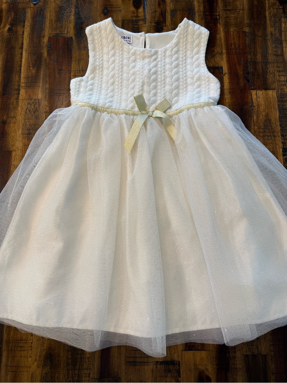 🍒 Cream w/ gold bow/glitter Blueberi boulevard girl's tank dress Size 6 formal